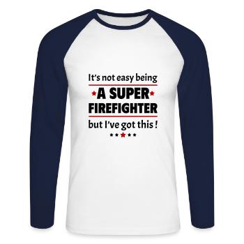 Pas facile d’être un super pompier - T-shirt baseball manches longues Homme - blanc/marine - Devant - Nik (191cm)