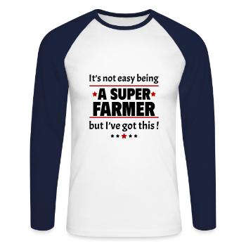 Pas facile d’être un super agriculteur ! - T-shirt baseball manches longues Homme - blanc/marine - Devant - Nik (191cm)