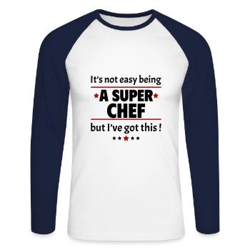 Pas facile d’être un super chef ! - T-shirt baseball manches longues Homme - blanc/marine - Devant - Nik (191cm)