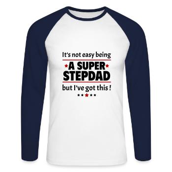 Ce n’est pas facile d’être un super beau-père - T-shirt baseball manches longues Homme - blanc/marine - Devant - Nik (191cm)