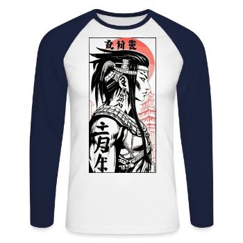 Manga Poster japan man kanji - Unisex Long Sleeve Baseball T-Shirt - white/navy - Front - Nik (191cm)