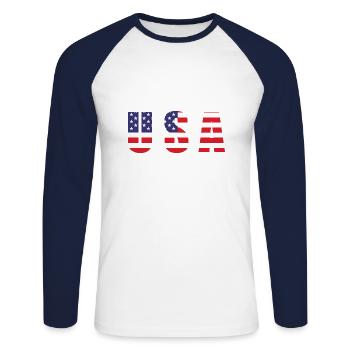 Drapeau américain - T-shirt baseball manches longues Homme - blanc/marine - Devant - Nik (191cm)
