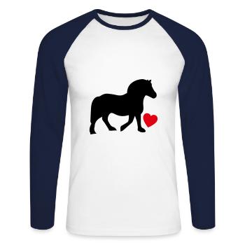 Fjordpferd - Unisex Baseballshirt langarm - Weiß/Navy - Vorne - Nik (191cm)