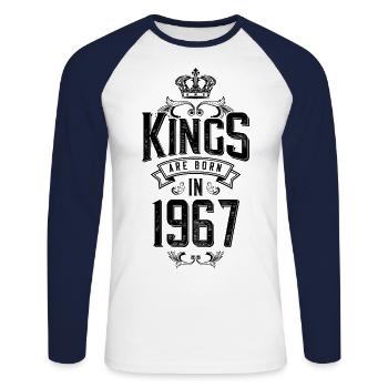 les rois naissent en 1967 - T-shirt baseball manches longues Homme - blanc/marine - Devant - Nik (191cm)