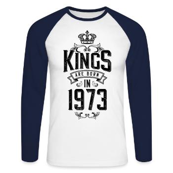 kings are born 1973 - Unisex Long Sleeve Baseball T-Shirt - white/navy - Front - Nik (191cm)