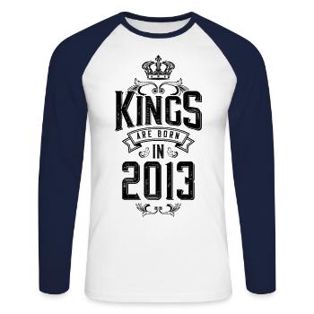 kings are born 2013 - Unisex Baseballshirt langarm - Weiß/Navy - Vorne - Nik (191cm)