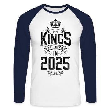 kings are born 2025 - Unisex Long Sleeve Baseball T-Shirt - white/navy - Front - Nik (191cm)