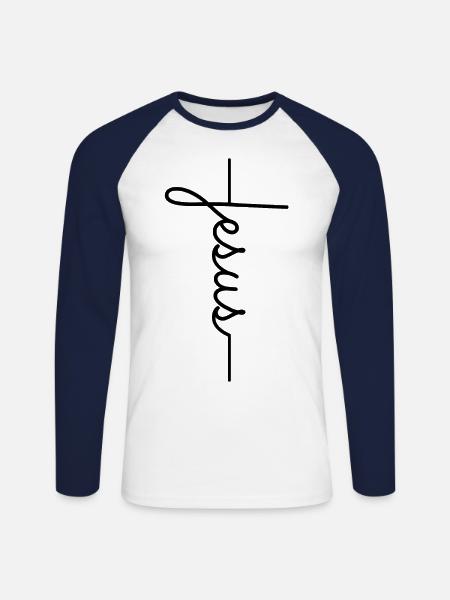 JESUS SHIRT - Unisex Baseballshirt langarm - Weiß/Navy
