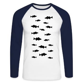 Zander Schwarm - Pêche, Cadeau pêcheur - T-shirt baseball manches longues Homme - blanc/marine - Devant - Nik (191cm)