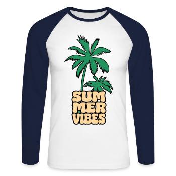 Summer Vibes Palme - Unisex Baseballshirt langarm - Weiß/Navy - Vorne - Nik (191cm)