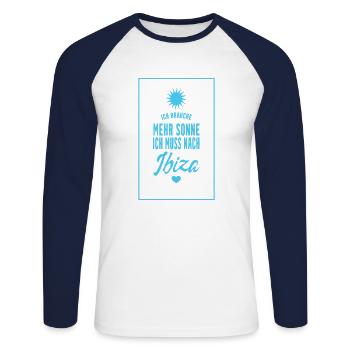 Ibiza Spruch sonne - Unisex Baseballshirt langarm - Weiß/Navy - Vorne - Nik (191cm)