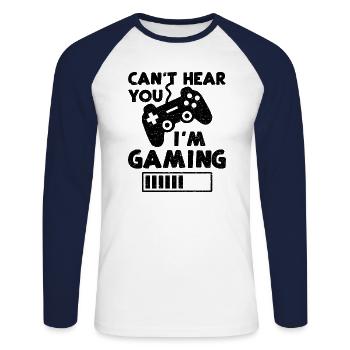 Can't Hear You I'm Gaming - Gaming - Unisex Baseballshirt langarm - Weiß/Navy - Vorne - Nik (191cm)