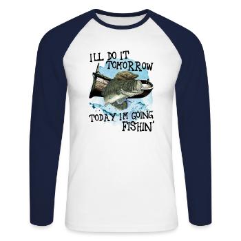 Fisherman - Unisex Long Sleeve Baseball T-Shirt - white/navy - Front - Nik (191cm)