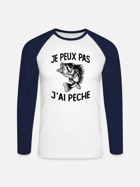 Je Peux Pas J'ai Pêche - T-shirt baseball manches longues Homme - blanc/marine