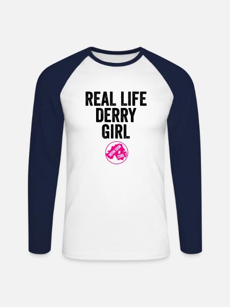 Echte Derry Girls - Unisex Baseballshirt langarm - Weiß/Navy
