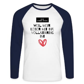 Ich liebe dich Sprüche & Zitate - Liebeserklärung - Unisex Baseballshirt langarm - Weiß/Navy - Vorne - Nik (191cm)