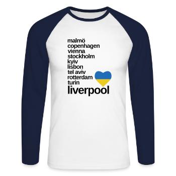 Eurovision Host Cities - Unisex Long Sleeve Baseball T-Shirt - white/navy - Front - Nik (191cm)