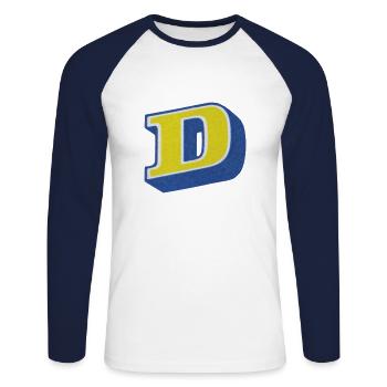 Buchstabe D Typografie - Unisex Baseballshirt langarm - Weiß/Navy - Vorne - Nik (191cm)