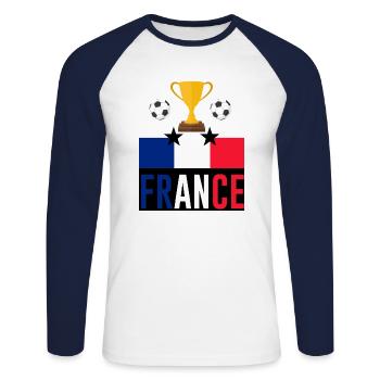 France - T-shirt baseball manches longues Homme - blanc/marine - Devant - Nik (191cm)