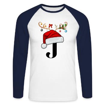 Lettre J bonnet de Noël - T-shirt baseball manches longues Homme - blanc/marine - Devant - Nik (191cm)