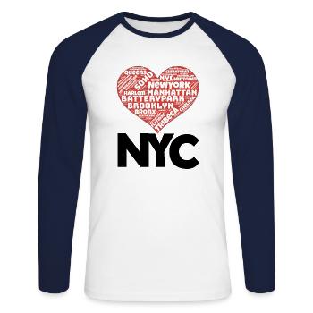 New York - T-shirt baseball manches longues Homme - blanc/marine - Devant - Nik (191cm)