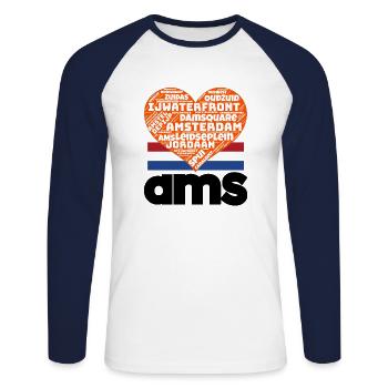 Amsterdam - Unisex Long Sleeve Baseball T-Shirt - white/navy - Front - Nik (191cm)