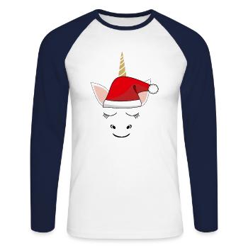 Unicorn face with Christmas hat - Unisex Long Sleeve Baseball T-Shirt - white/navy - Front - Nik (191cm)