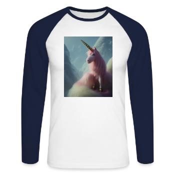 Comic Cartoon Drawing of a queer unicorn with pink - Unisex Long Sleeve Baseball T-Shirt - white/navy - Front - Nik (191cm)