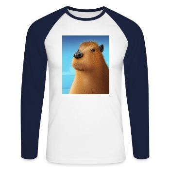 Portrait comique cool de Capybara - T-shirt baseball manches longues Homme - blanc/marine - Devant - Nik (191cm)