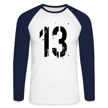 13 Number 13 years - Unisex Long Sleeve Baseball T-Shirt - white/navy - Front - Nik (191cm)