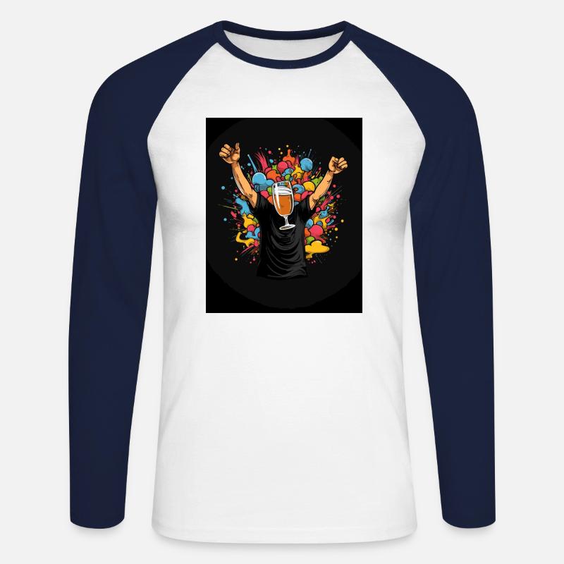Bunter Bierkopf - Unisex Baseballshirt langarm - Weiß/Navy