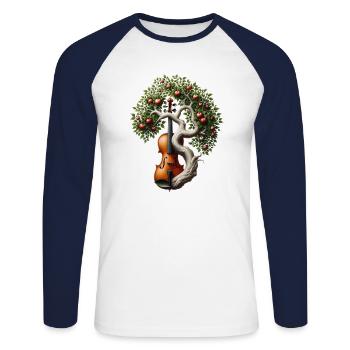 Musique, Arbre, Violon, Violon, Orchestre, Big Band - T-shirt baseball manches longues Homme - blanc/marine - Devant - Nik (191cm)