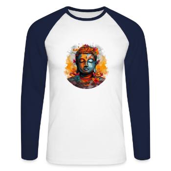 T-shirt Sérénité Bouddha Marque Vibration Positive - T-shirt baseball manches longues Homme - blanc/marine - Devant - Nik (191cm)