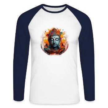 T-shirt Sérénité Bouddha Marque Vibration Positive - T-shirt baseball manches longues Homme - blanc/marine - Devant - Nik (191cm)