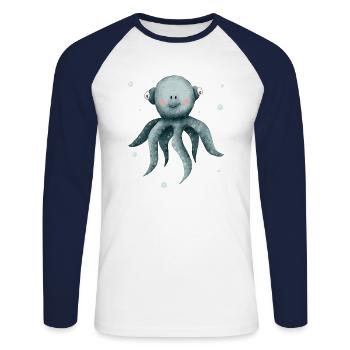 Octopus squid, cute sea creatures - Unisex Long Sleeve Baseball T-Shirt - white/navy - Front - Nik (191cm)