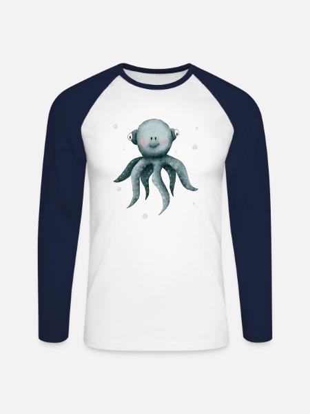 Oktopus- Tintenfisch, niedliche Meerestiere - Unisex Baseballshirt langarm - Weiß/Navy