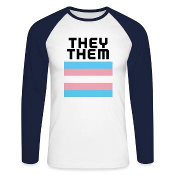 Sie Sie trans - Unisex Baseballshirt langarm - Weiß/Navy - Vorne - Nik (191cm)