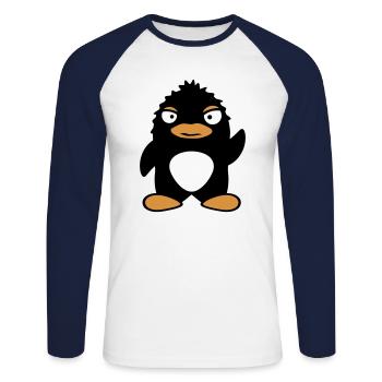 Evil Eye Pingouin Pôle Sud Zoo Animal Vilain Oiseau - T-shirt baseball manches longues Homme - blanc/marine - Devant - Nik (191cm)