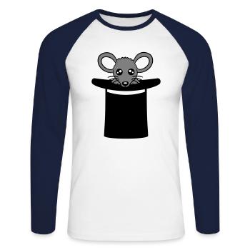 souris en chapeau de sorcier chapeau haut de forme petite souris mignon - T-shirt baseball manches longues Homme - blanc/marine - Devant - Nik (191cm)