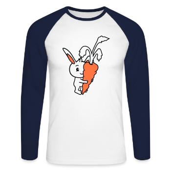Lapin Gros Énorme Carotte Carotte Amour Faim Délicieux - T-shirt baseball manches longues Homme - blanc/marine - Devant - Nik (191cm)