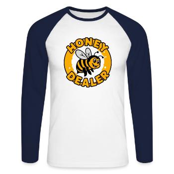 Fun Honey Dealer Bee Zitat Imker - Unisex Baseballshirt langarm - Weiß/Navy - Vorne - Nik (191cm)