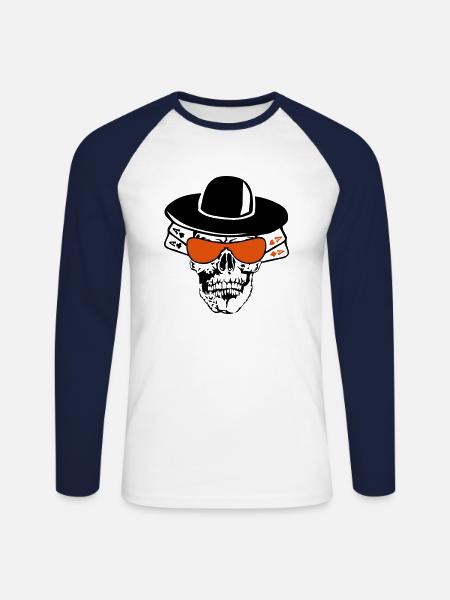 Todeskopf Poker carre as - Unisex Baseballshirt langarm - Weiß/Navy