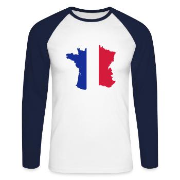 France carte drapeau 3 - T-shirt baseball manches longues Homme - blanc/marine - Devant - Nik (191cm)