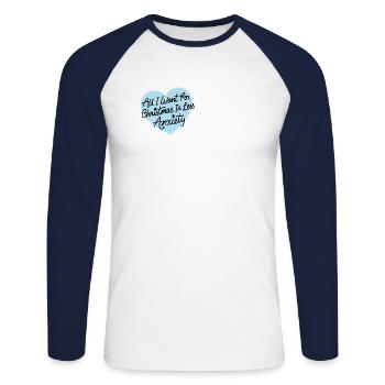 Tout ce que je veux pour Noël, c'est moins d'anxiété | Anxieux - T-shirt baseball manches longues Homme - blanc/marine - Devant - Nik (191cm)