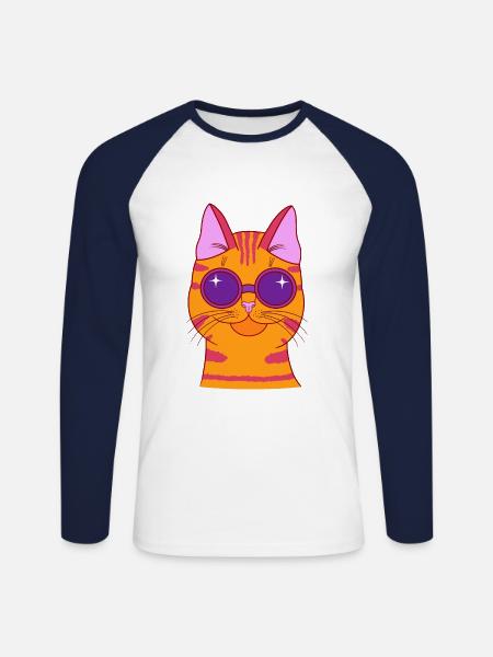 Cat Summer Orange - Unisex Long Sleeve Baseball T-Shirt - white/navy