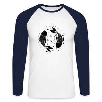 Sternzeichen Pisces Seelvolle Fische Februar März - Unisex Baseballshirt langarm - Weiß/Navy - Vorne - Nik (191cm)