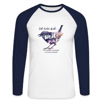Ein Spruch mit vielen Facetten der Liebe - Unisex Baseballshirt langarm - Weiß/Navy - Vorne - Nik (191cm)