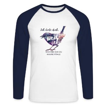 Ich fühle mich bei dir zu Hause, ich liebe dich - Unisex Baseballshirt langarm - Weiß/Navy - Vorne - Nik (191cm)