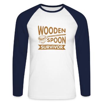 Survivant de la cuillère en bois - T-shirt baseball manches longues Homme - blanc/marine - Devant - Nik (191cm)