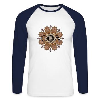 GOA mandala party basse - T-shirt baseball manches longues Homme - blanc/marine - Devant - Nik (191cm)